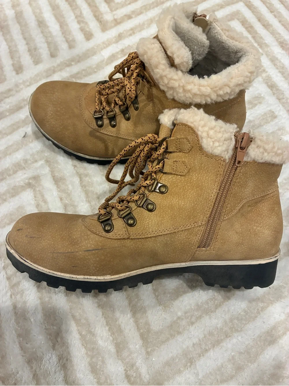 Women’s JBU Cozy Suede Lace-Up/Zipper Winter Boots - Tan Size 8